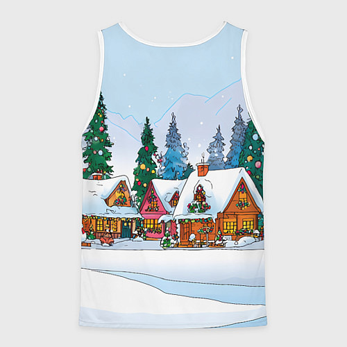 Мужская майка без рукавов Новогодник дворик / 3D-Белый – фото 2