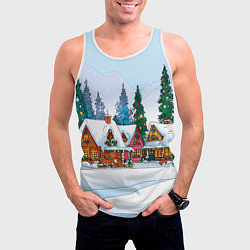 Майка-безрукавка мужская Новогодник дворик, цвет: 3D-белый — фото 2