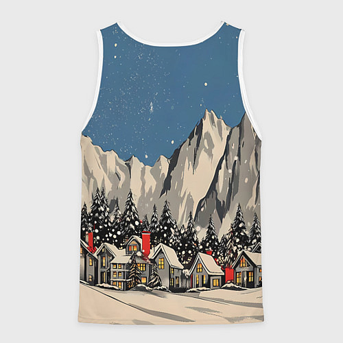 Мужская майка без рукавов Небольшой новогодний город в горах / 3D-Белый – фото 2
