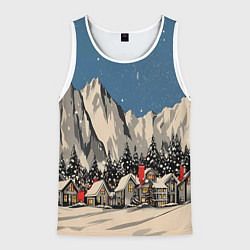 Майка-безрукавка мужская Небольшой новогодний город в горах, цвет: 3D-белый