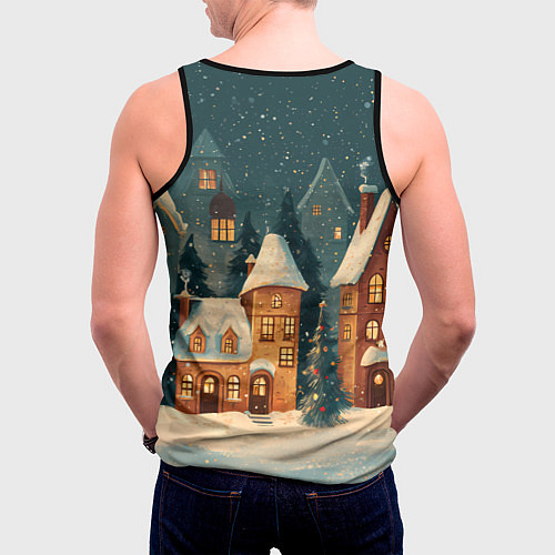 Мужская майка без рукавов Сказочный Новогодний городок / 3D-Черный – фото 4