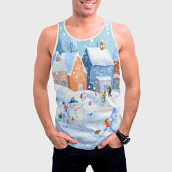 Майка-безрукавка мужская Предновогодний день во дворе, цвет: 3D-белый — фото 2