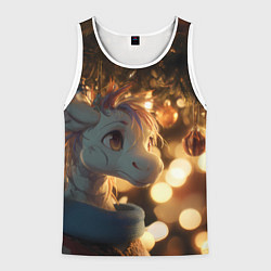 Мужская майка без рукавов Лошадка под новогодней елкой