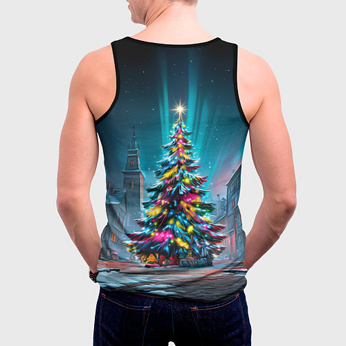 Мужская майка без рукавов Новогодняя елка в гирляндах / 3D-Черный – фото 4