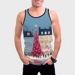 Майка-безрукавка мужская Новогоднее гуляние у красной елки, цвет: 3D-черный — фото 2
