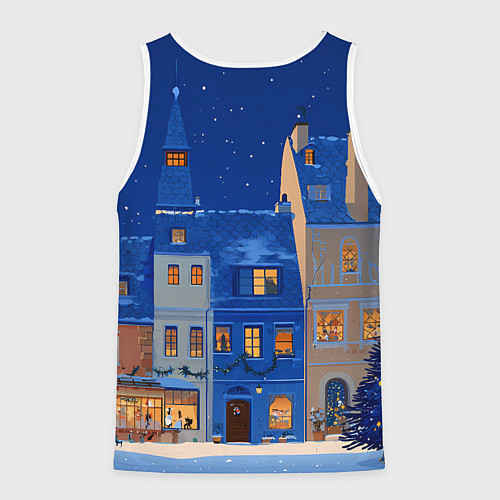 Мужская майка без рукавов Синяя новогодняя елочка во дворе / 3D-Белый – фото 2