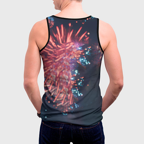 Мужская майка без рукавов Лошадь с подарком на фоне салюта / 3D-Черный – фото 4