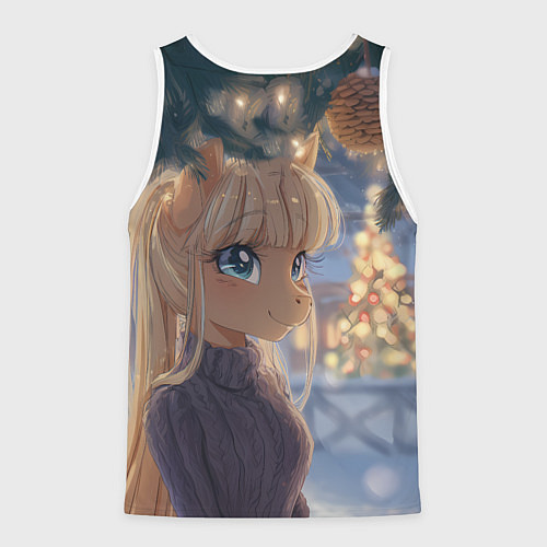 Мужская майка без рукавов Новогодняя анимешная лошадка / 3D-Белый – фото 2