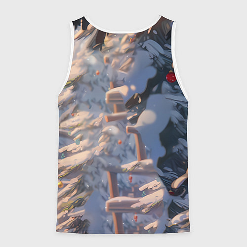 Мужская майка без рукавов Белая лошадь на фоне елки / 3D-Белый – фото 2