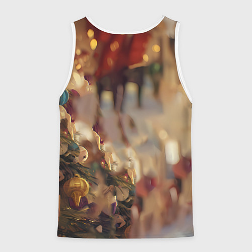 Мужская майка без рукавов Милая лошадка любуется елкой / 3D-Белый – фото 2