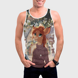Майка-безрукавка мужская Новогодняя аниме лошадка, цвет: 3D-белый — фото 2