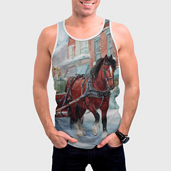Майка-безрукавка мужская Лошадка с новогодней повозкой, цвет: 3D-белый — фото 2