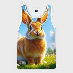 Майка-безрукавка мужская Солнечный кролик на лугу, цвет: 3D-белый