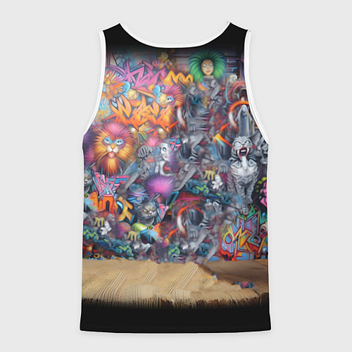 Мужская майка без рукавов Коша породы Корниш-рекс на фоне граффити / 3D-Белый – фото 2