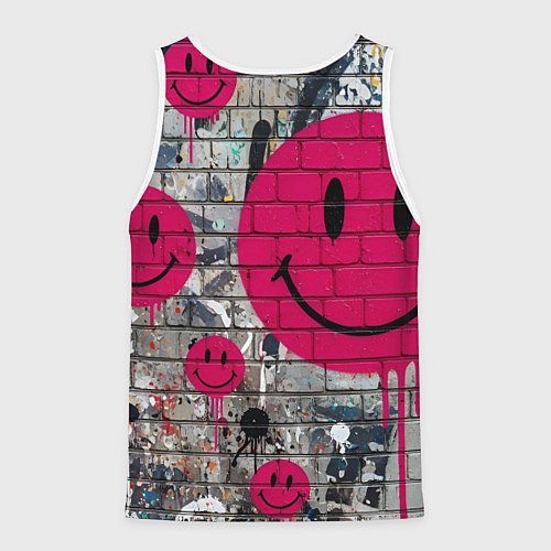 Мужская майка без рукавов Розовые смайлы граффити / 3D-Белый – фото 2
