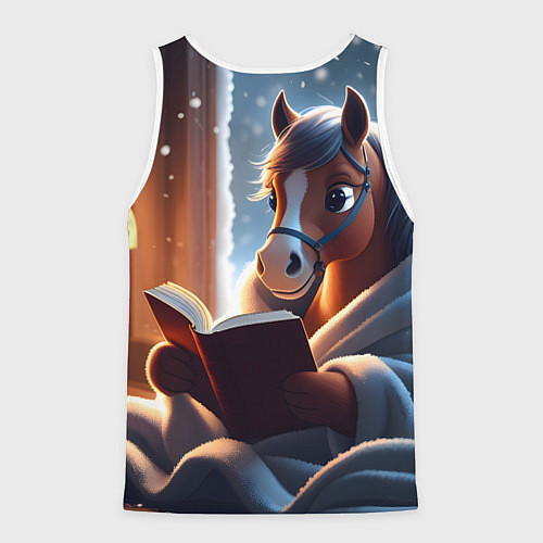 Мужская майка без рукавов Лошадка с книгой / 3D-Белый – фото 2