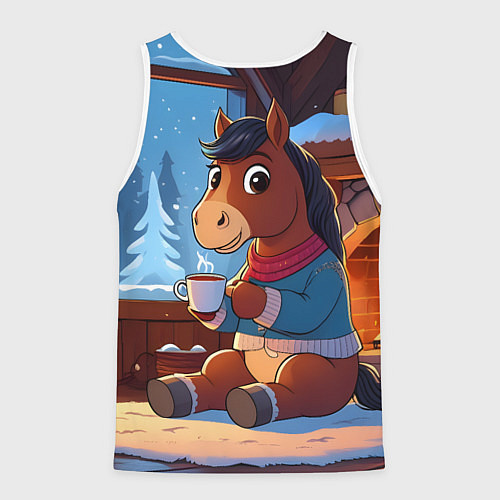 Мужская майка без рукавов Лошадка у камина / 3D-Белый – фото 2
