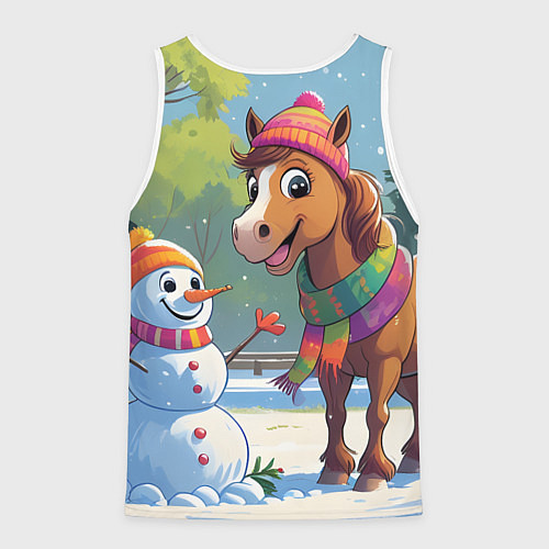 Мужская майка без рукавов Лошадка и снеговик / 3D-Белый – фото 2
