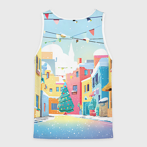 Мужская майка без рукавов Лошадка с новогоднем венком / 3D-Белый – фото 2