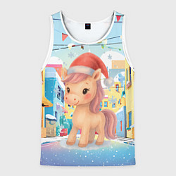 Майка-безрукавка мужская Лошадка с новогоднем венком, цвет: 3D-белый