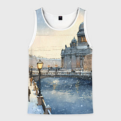Майка-безрукавка мужская Санкт-Петербург снежный день, цвет: 3D-белый