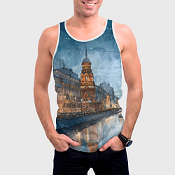 Майка-безрукавка мужская Санкт-Петербург зимний город, цвет: 3D-белый — фото 2