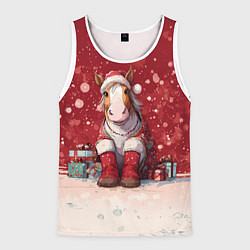 Майка-безрукавка мужская Лошадка в новогодних сапогах, цвет: 3D-белый