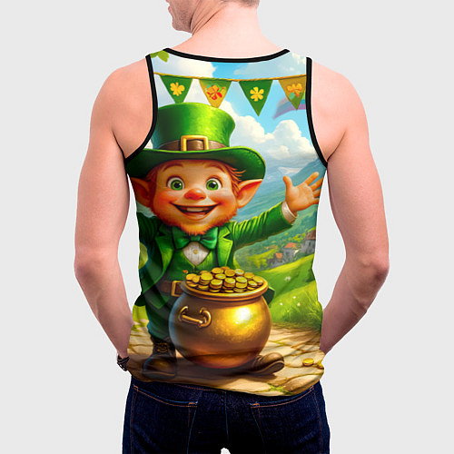 Мужская майка без рукавов Лепрекон у горшка с золотом / 3D-Черный – фото 4