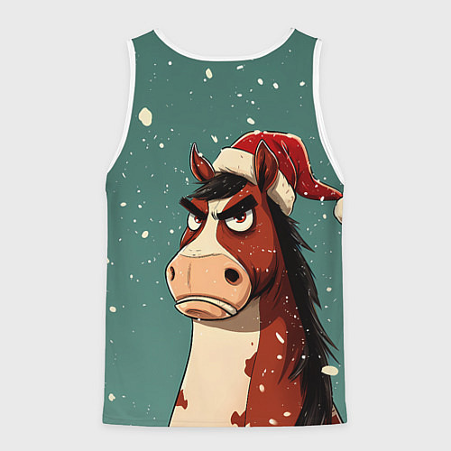 Мужская майка без рукавов Новогодняя лошадь на фоне снегопада / 3D-Белый – фото 2