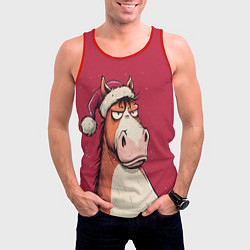 Майка-безрукавка мужская Комичная новогодняя лошадь, цвет: 3D-красный — фото 2