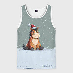 Майка-безрукавка мужская Лошадка на фоне снегопада, цвет: 3D-белый