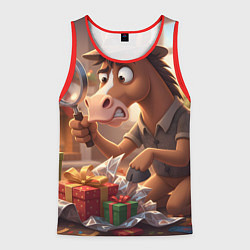 Майка-безрукавка мужская Новогодний конь сыщик, цвет: 3D-красный