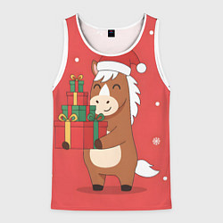 Мужская майка без рукавов Новогодняя лошадка с подарками