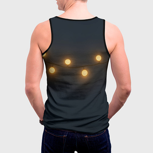 Мужская майка без рукавов Санта чиллит под пальмой / 3D-Черный – фото 4