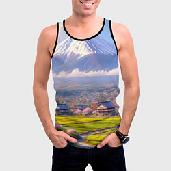 Майка-безрукавка мужская Сакура у подножия Фудзиямы, цвет: 3D-черный — фото 2