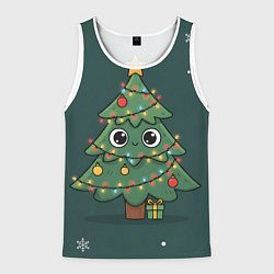 Майка-безрукавка мужская Новогодняя елочка с огоньками, цвет: 3D-белый