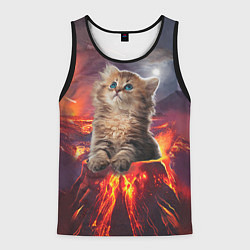 Майка-безрукавка мужская Кот на вулкане, цвет: 3D-черный