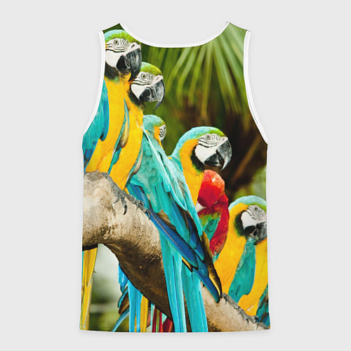 Мужская майка без рукавов Попугаи на ветке / 3D-Белый – фото 2