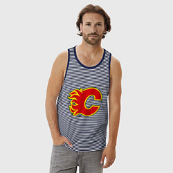 Майка мужская хлопок Calgary Flames, цвет: синяя тельняшка — фото 2