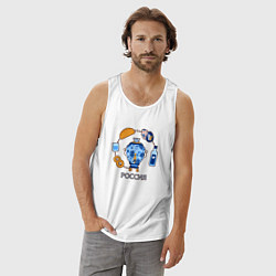 Майка мужская хлопок Россия: самовар, да бублики, цвет: белый — фото 2