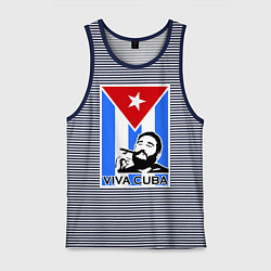 Майка мужская хлопок Fidel: Viva, Cuba!, цвет: синяя тельняшка