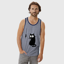 Майка мужская хлопок Кот и рыба, цвет: синяя тельняшка — фото 2