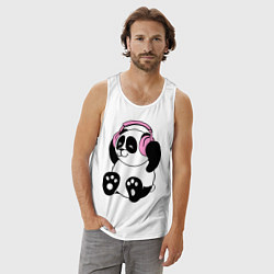 Майка мужская хлопок Panda in headphones панда в наушниках, цвет: белый — фото 2