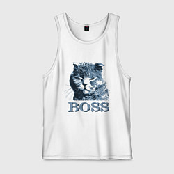 Майка мужская хлопок Boss cat, цвет: белый
