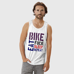 Майка мужская хлопок Bike eat sleep repeat, цвет: белый — фото 2