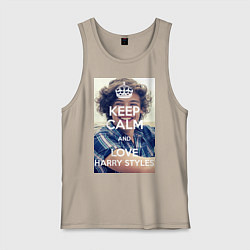 Майка мужская хлопок Keep Calm & Love Harry Styles, цвет: миндальный