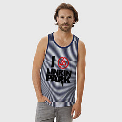 Майка мужская хлопок I love Linkin Park, цвет: синяя тельняшка — фото 2