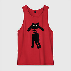 Майка мужская хлопок Черный кот в руках, цвет: красный