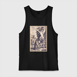 Майка мужская хлопок Рыцарь, пинающий Дракона баллада о рыцаре Джоне Ла, цвет: черный