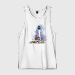 Майка мужская хлопок Crisp Point Lighthouse, цвет: белый